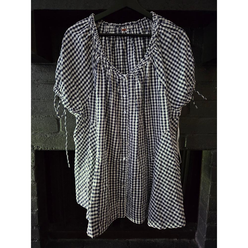 Free People Farley Gingham Navy White Tunic oversized Fit size M - Picture 2 of 9